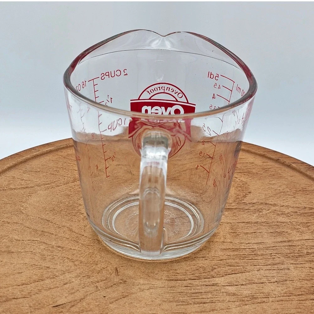 Anchor Hocking Oven Basics 2 Cup Glass Measuring Cup 16oz Red Lettering USA #498